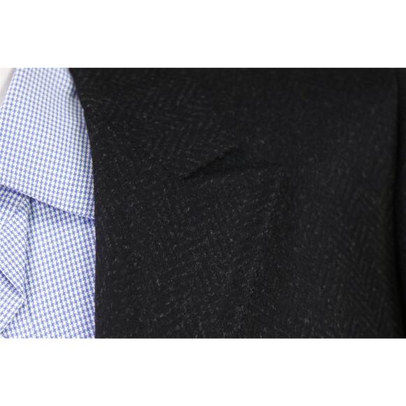 Tailored in Italy Black Herringbone 3B Heavy Peak Lapel Overcoat Blazer Coat 40R - Picture 5 of 9